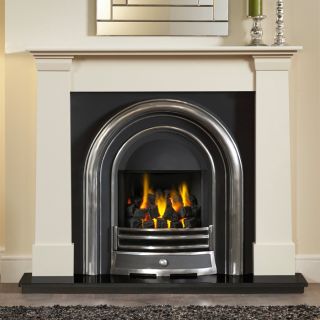 Gallery Oslo 54â€™â€™ Ivory Perla Marble Fireplace with Jubilee Cast Iron Arch 
