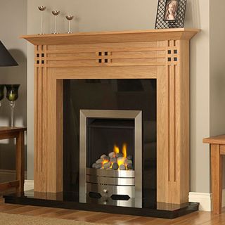 GB Mantels Chessington Clear Oak & Black Fireplace Suite