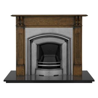 Carron Earlswood 55" Oak Wood Fireplace With London Plate Cast Iron Arch
